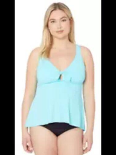 ベッカ BECCA Women's Light Blue Tie Front Unlined Color Code Tankini Swimsuit Top 1X レディース