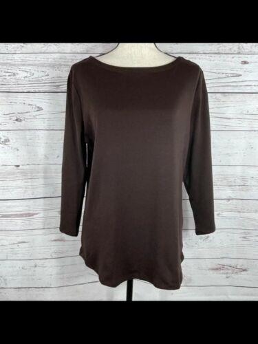 CHARTER CLUB Womens Brown Button-shoulder 3/4 Sleeve Boat Neck Top XS ǥ