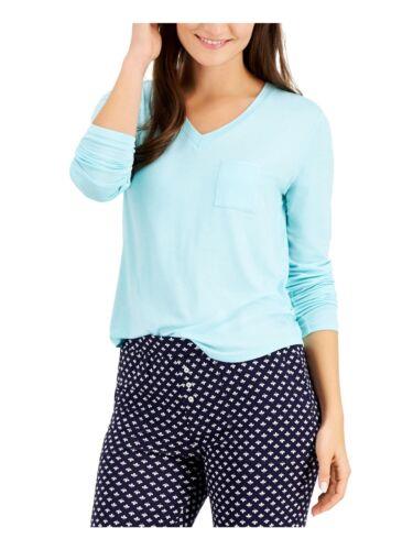 ALFANI Intimates Blue Knit Chest Pocket Curved Hem Sleep Shirt Pajama Top M レディース
