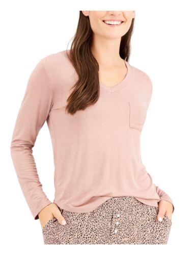 ALFANI Intimates Pink Knit Chest Pocket Curved Hem Sleep Shirt Pajama Top M レディース