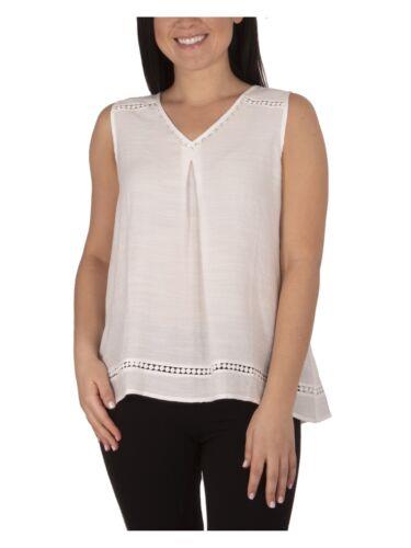 NY COLLECTION Womens White Embellished Sleeveless V Neck Top L ǥ