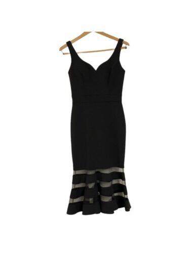 AVERY G Womens Black Stretch Illusion-ruffled-hem Sleeveless Midi Dress 2 レディース