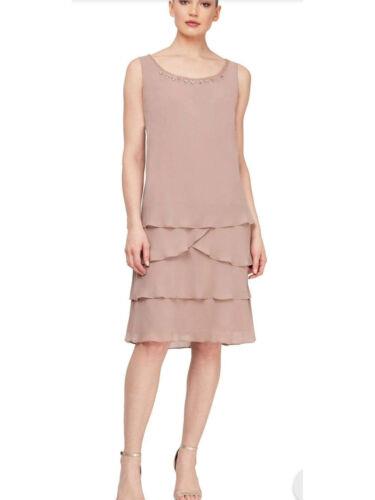 Adrianna Papell SLNY Womens Beige Ruffled Tiered Hem Scoop Neck Knee Length Party Shift Dress 12 レディース