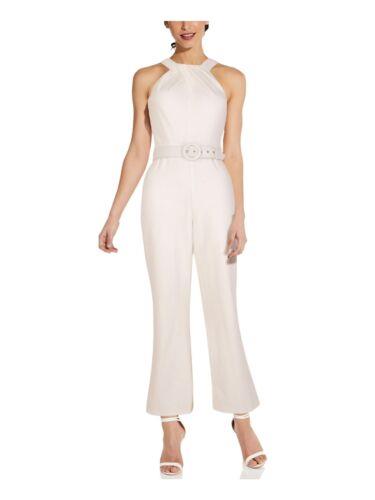 ADRIANNA PAPELL Womens White Sleeveless Halter Flare Jumpsuit 14 レディース