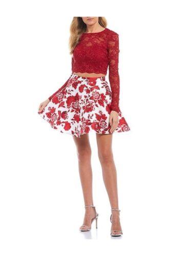 CITY STUDIO Womens Red Floral Mini Paneled Evening Skirt Juniors Size: 3 レディース
