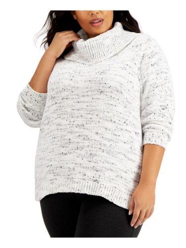 カルバンクライン CALVIN KLEIN Womens White Long Sleeve Cowl Neck Evening Sweater Plus 2X レディース
