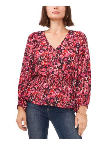 ヴィンス VINCE CAMUTO Womens Pink Smocked Floral Blouson Sleeve V Neck Peplum Top XXS レディース