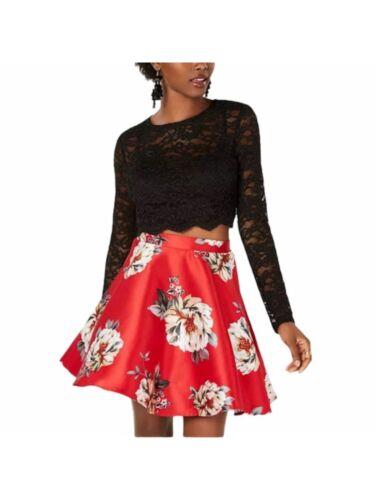 CITY STUDIO Womens Red Zippered Floral Mini Evening Circle Skirt Juniors 5 レディース