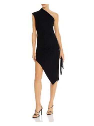 AQUA DRESSES Womens Black Asymmetrical Hem Sleeveless Knee Length Sheath Dress 0 レディース