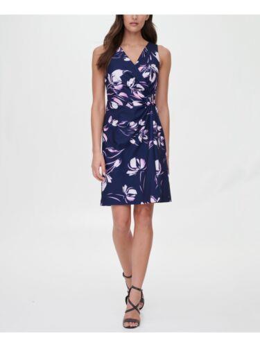 ディーケーエヌワイ DKNY Womens Navy Circle Clasp Detail Sleeveless Short Faux Wrap Dress 12 レディース