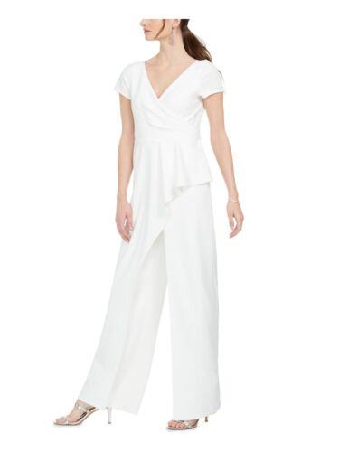 ADRIANNA PAPELL Womens White Short Sleeve V Neck Wide Leg Jumpsuit 8 レディース