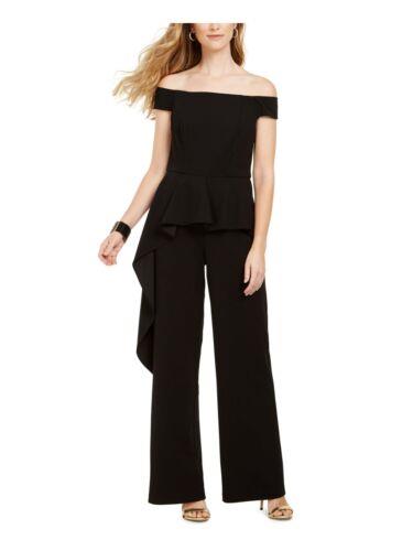 ADRIANNA PAPELL Womens Black Off Shoulder Evening Straight leg Jumpsuit 6 レディース