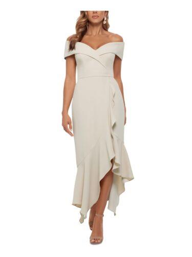 XSCAPE Womens Ivory Asymmetrical Hem Short Sleeve Maxi Formal Dress 10 レディース