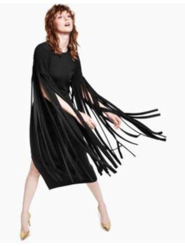 INC Womens Black Flowing Long Fringe Sleeves Midi Body Con Dress Petit...
