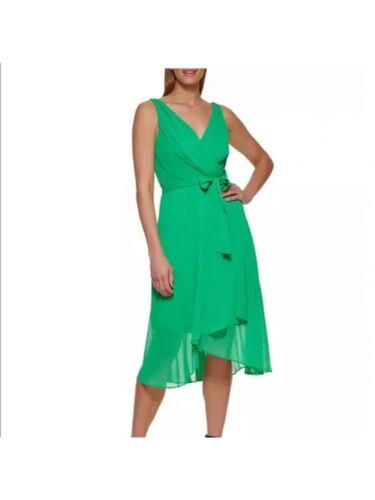 ディーケーエヌワイ DKNY Womens Green Self Tie Waist Lined Hem Sleeveless Midi Dress 16 レディース