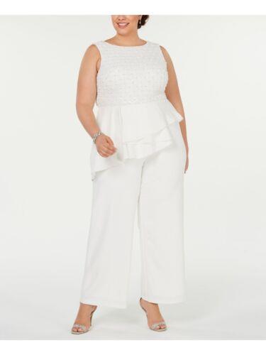 ADRIANNA PAPELL Womens White Sleeveless Cocktail Straight leg Jumpsuit Plus 18W レディース