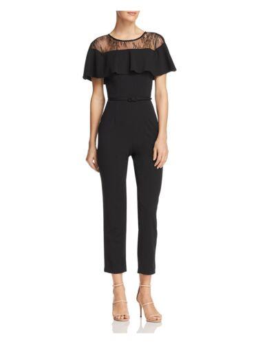 ADRIANNA PAPELL Womens Black Short Sleeve Evening Straight leg Jumpsuit 2 レディース