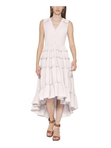 カルバンクライン CALVIN KLEIN Womens Pink Button Down Hi Lo Hem Sleeveless Midi Shirt Dress 10 レディース