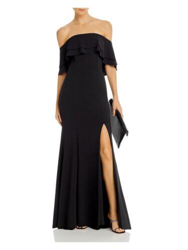 AQUA DRESSES Womens Black Overlay Flutter Sleeve Full-Length Formal Gown Dress 0 ǥ
