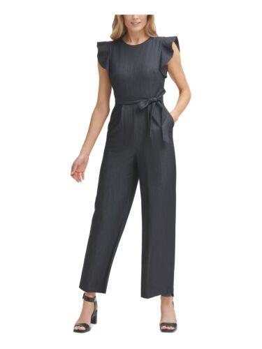 カルバン・クライン ベルト（レディース） カルバンクライン CALVIN KLEIN Womens Navy Chambray Tie Belt Cap Sleeve Straight leg Jumpsuit 4 レディース