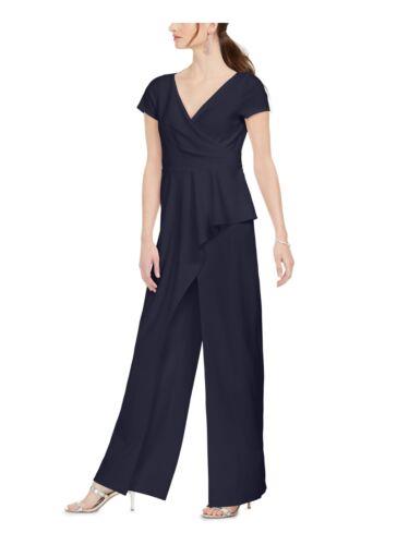 ADRIANNA PAPELL Womens Navy Cap Sleeve Evening Wide Leg Jumpsuit 0 レディース