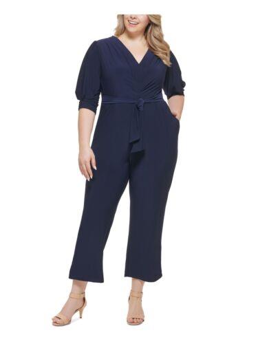 ヴィンス VINCE CAMUTO Womens Navy Tie Front 3/4 Sleeve Straight leg Jumpsuit Plus 24W レディース