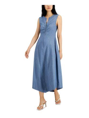 ドナキャランニューヨーク DONNA KARAN NEW YORK Womens Blue Asymmetrical Hem Sleeveless Midi Sheath Dress M レディース