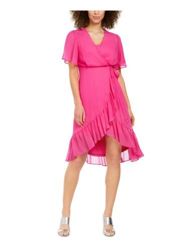 カルバン・クライン ベルト（レディース） Adrianna Papell CALVIN KLEIN Womens Pink Lined Tie Belt Short Sleeve Knee Length Hi-Lo Dress 12 レディース