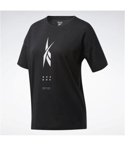 リーボック Reebok Womens Edgeworks Vertical Logo Graphic T-Shirt Black Small レディース