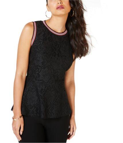 Thalia Sodi Womens Metallic Trim Lace Sleeveless Blouse Top Black XX-Large レディース