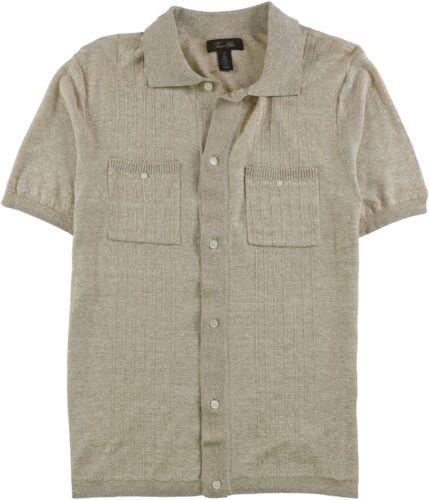 Tasso Elba Mens Knit Pocket Button Up Shirt Beige Small メンズ