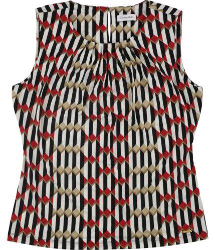 カルバンクライン Calvin Klein Womens Geometric Sleeveless Blouse Top Red Small レディース