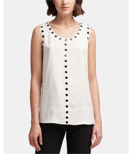 ディーケーエヌワイ DKNY Womens Studded Trim Sleeveless Blouse Top White X-Small レディース