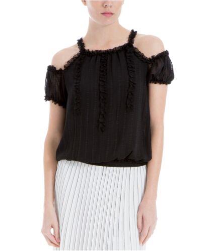 マックス Max Studio London Womens Ruffled Cold Shoulder Knit Blouse Black Small レディース