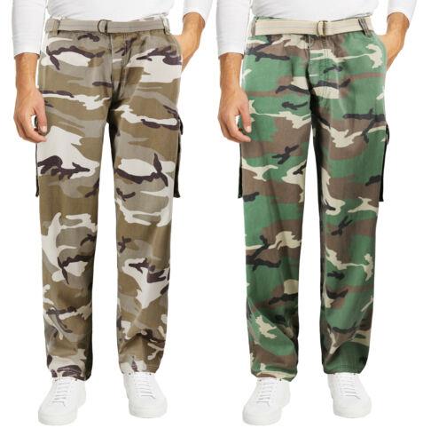 Eddie Domani Men 039 s Casual Belted Army Camo Trousers Camouflage Tactical Utility Cargo Pants メンズ