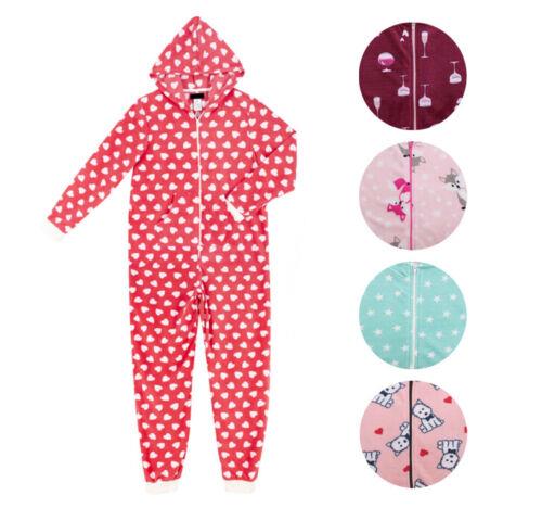 Global Women's Brushed Fleece Hooded Adult Jumpsuit Zipper Printed 1Onesie Pajamas ǥ