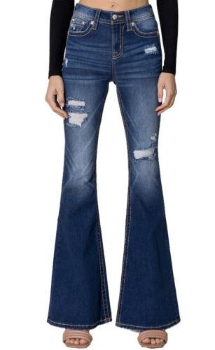 ߥߡ Miss Me Women's Dark Blue Slim Fit High Rise Flare Denim Jeans 31x34 ǥ