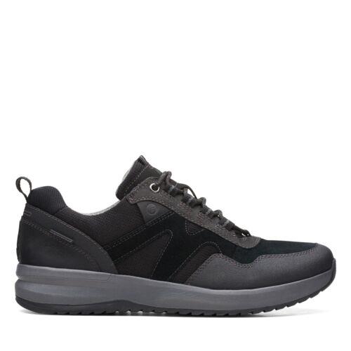クラークス レザースニーカー メンズ クラークス Clarks Mens WellmanTrailAP Black Leather Casual Waterproof Hiking Sneaker Shoes メンズ