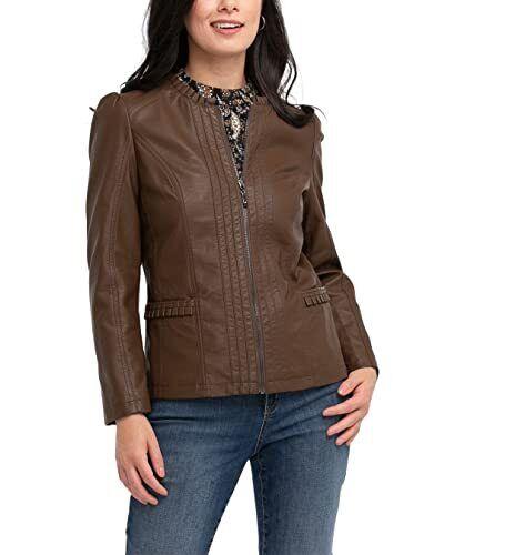 JOUJOU Womens Vegan Leather Jacket with Faux Fur Lining Removable Hoodie レディース