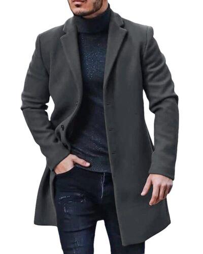 Gafeng Mens Trench Coat Slim Fit Notch Lapel Single Breasted Top Coat Winter メンズ