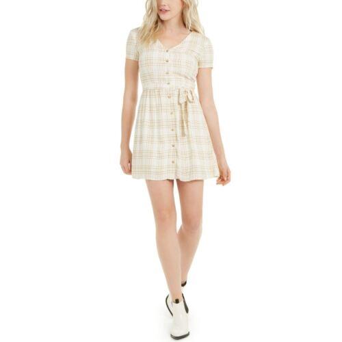 Kit + Sky KIT + SKY Women's Sour Cream/fall Textured Plaid Collarless Shirt Dress L TEDO レディース