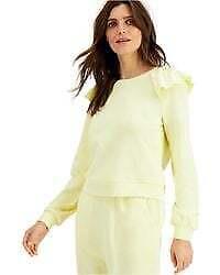 INC Womens Yellow Ruffled Crewneck Long Sleeve Sweatshirt Size: M fB[X
