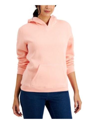 JXRbg KAREN SCOTT Womens Coral Pocketed Hooded Fleece Ribbed Trim Sweatshirt S fB[X