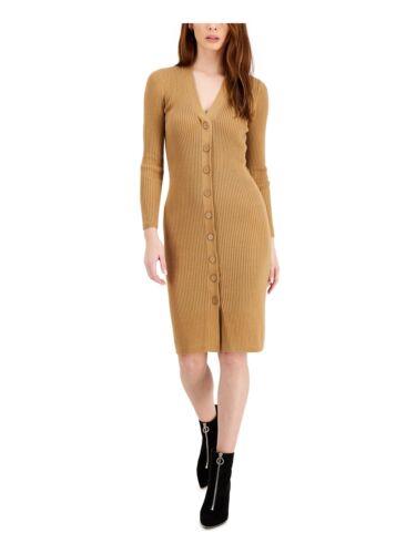 BAR III DRESSES Womens Brown Knit Fitted Button Long Sleeve Sweater Dress XS レディース