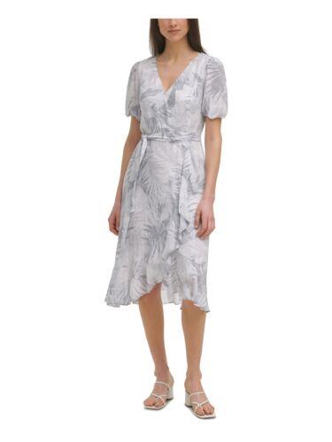 カルバンクライン ベルト（レディース） カルバンクライン CALVIN KLEIN Womens White Lined Tie Belt Short Sleeve Faux Wrap Dress 2 レディース