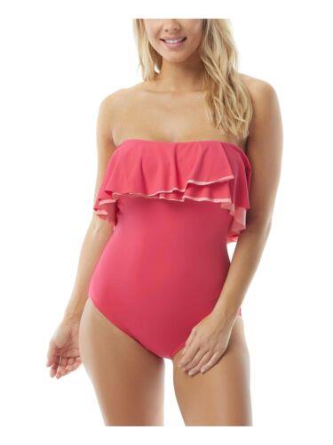 CONTOURS Women's Pink Flounced Removable Straps One Piece Swimsuit 16 40C レディース