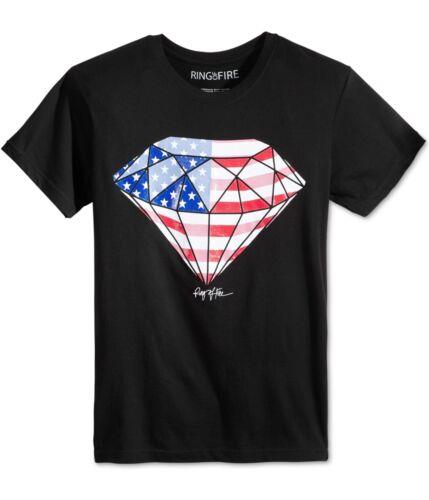 ե Ring Of Fire Mens Diamond Flag Graphic T-Shirt Black Small 