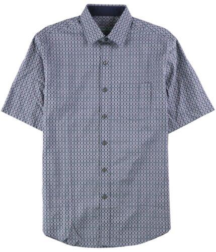 Tasso Elba Mens Grid-Pattern Button Up Shirt Blue Small メンズ