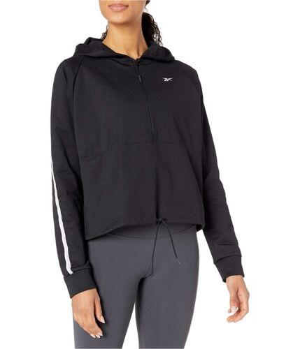 [{bN Reebok Womens Quarter Zip Hoodie Sweatshirt Black 1X fB[X