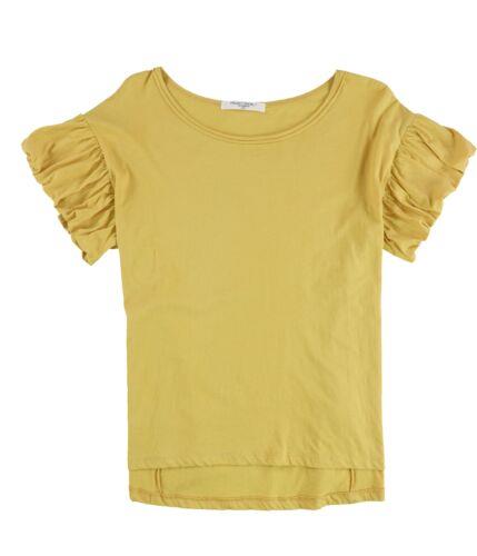 プロジェクトソーシャルT Project Social T Womens Solid Puff Sleeve Embellished T-Shirt Yellow Small レディース